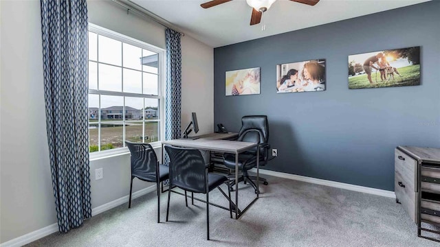 8110 Swan Mist Way, Wesley Chapel, FL 33545 - carpeted home office featuring ceiling fan and baseboards