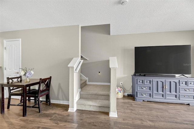 6919 Hawthorne Trace Ln, Riverview, FL 33578 - stairway featuring wood finished floors and a textured ceiling