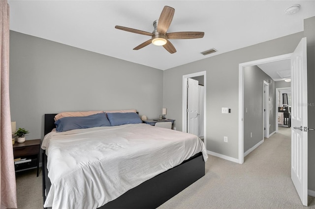 6919 Hawthorne Trace Ln, Riverview, FL 33578 - bedroom featuring light colored carpet, attic access, and a ceiling fan
