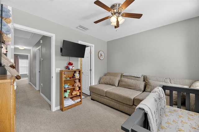 6919 Hawthorne Trace Ln, Riverview, FL 33578 - living area featuring carpet floors and a ceiling fan