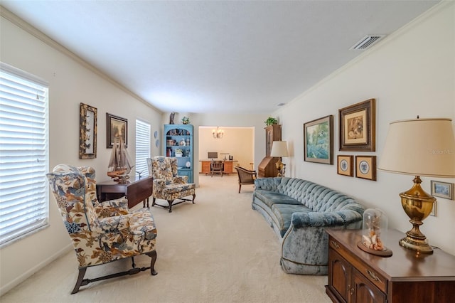 1302 Ivywood Dr, Brandon, FL 33510 - living area featuring light colored carpet and crown molding