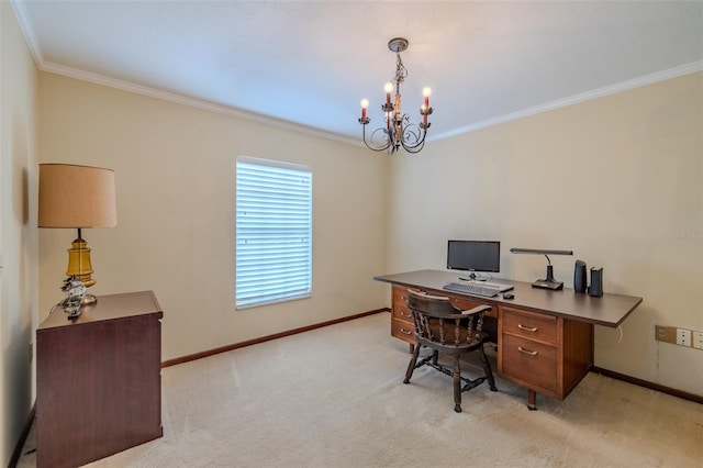 1302 Ivywood Dr, Brandon, FL 33510 - office with crown molding, a chandelier, and light colored carpet