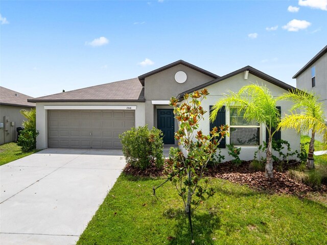 13646 Wild Ginger St, Riverview, FL 33579 - ranch-style house with an attached garage, stucco siding, concrete driveway, and a front yard