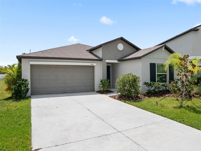 13646 Wild Ginger St, Riverview, FL 33579 - ranch-style house featuring a garage, concrete driveway, stucco siding, and a front lawn