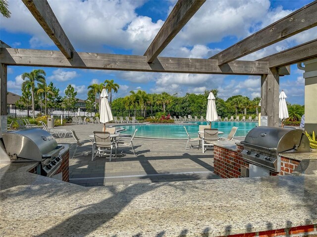 13646 Wild Ginger St, Riverview, FL 33579 - view of patio with area for grilling and a community pool