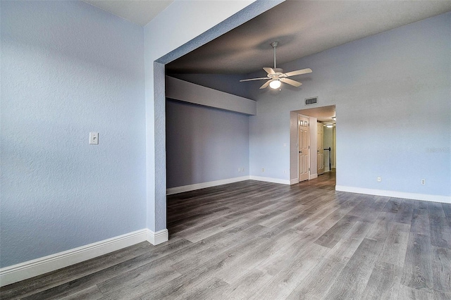 14865 Seminole Trl, Seminole, FL 33776 - unfurnished room featuring a ceiling fan, vaulted ceiling, and wood finished floors
