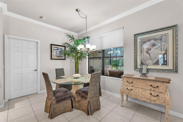 321 Silver Falls Dr, Apollo Beach, FL 33572 - tiled dining space with a chandelier and crown molding