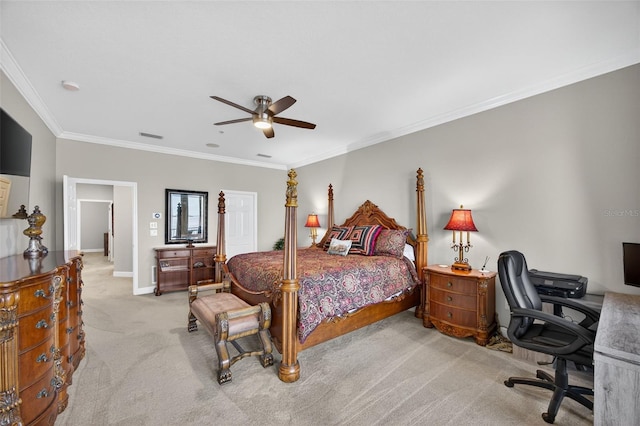 2756 Reserve Ct, Dunedin, FL 34698 - bedroom with carpet, crown molding, a desk, and a ceiling fan