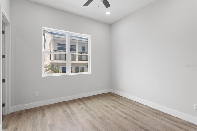 11605 1st St E Unit 3, Treasure Island, FL 33706 - unfurnished room featuring a ceiling fan, light wood finished floors, and recessed lighting