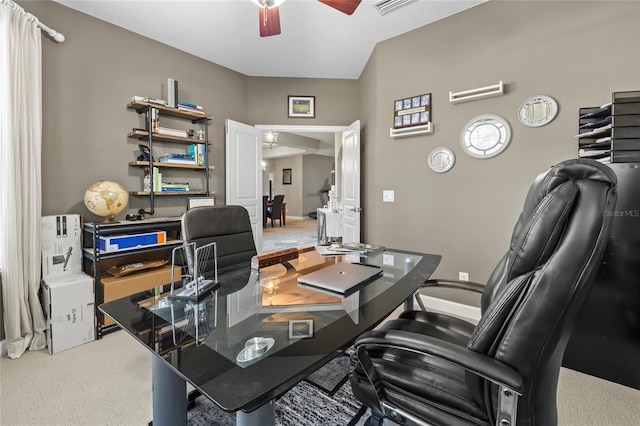 1872 Eloise Cove Dr, Winter Haven, FL 33884 - home office featuring a ceiling fan and light colored carpet