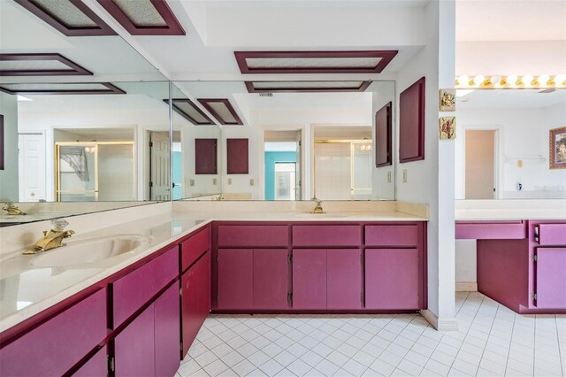 3685 N Palomino Ter, Beverly Hills, FL 34465 - bathroom featuring a shower stall, double vanity, and tile patterned flooring