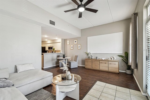 1914 E 4th Ave Unit 2, Tampa, FL 33605 - living area featuring ceiling fan, wood finished floors, and lofted ceiling