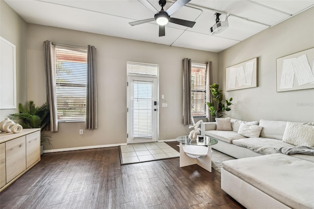 1914 E 4th Ave Unit 2, Tampa, FL 33605 - living room with ceiling fan and dark wood-style flooring