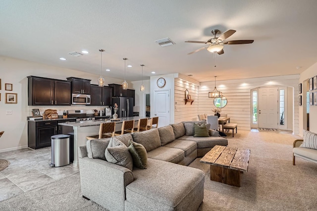 6307 Shadowlake Dr, Apollo Beach, FL 33572 - living area featuring ceiling fan and recessed lighting