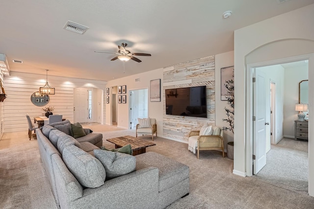 6307 Shadowlake Dr, Apollo Beach, FL 33572 - carpeted living room featuring ceiling fan and baseboards
