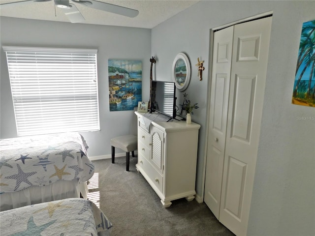 11802 Aintree Ct, Trinity, FL 34655 - bedroom with dark carpet and ceiling fan