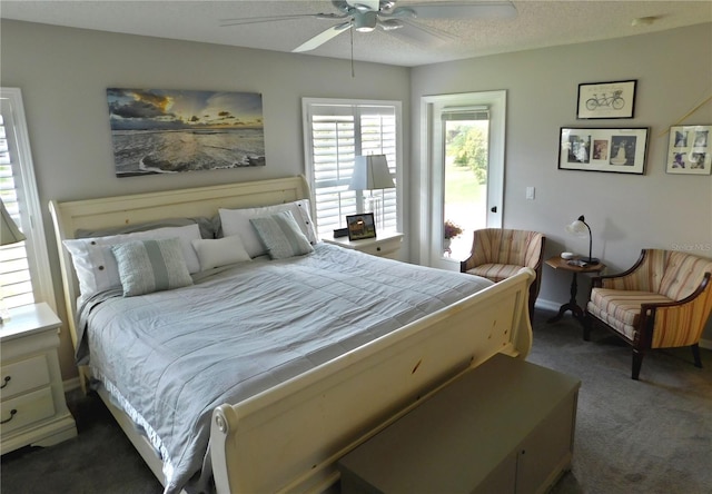11802 Aintree Ct, Trinity, FL 34655 - bedroom with dark carpet, access to outside, and ceiling fan