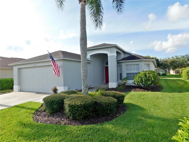 11802 Aintree Ct, Trinity, FL 34655 - ranch-style house featuring a garage, stucco siding, concrete driveway, and a front yard