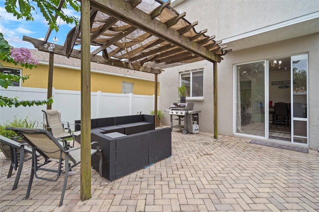 11132 Running Pine Dr, Riverview, FL 33569 - view of patio / terrace with area for grilling, a pergola, and an outdoor hangout area