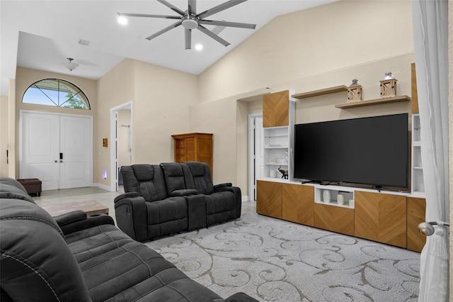 13395 59th Ct N, West Palm Beach, FL 33411 - living area with a ceiling fan and high vaulted ceiling