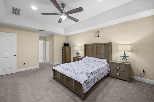 13395 59th Ct N, West Palm Beach, FL 33411 - bedroom with light carpet, a raised ceiling, and ceiling fan