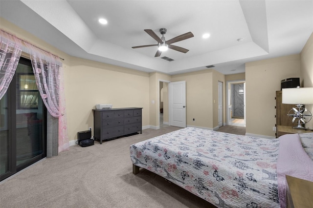 13395 59th Ct N, West Palm Beach, FL 33411 - bedroom with a tray ceiling, carpet, ceiling fan, ensuite bathroom, and recessed lighting