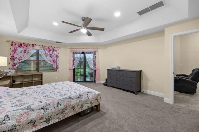 13395 59th Ct N, West Palm Beach, FL 33411 - carpeted bedroom with a tray ceiling, a ceiling fan, and recessed lighting