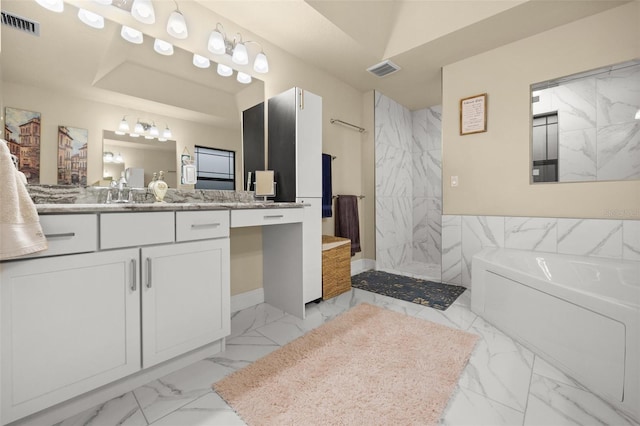 13395 59th Ct N, West Palm Beach, FL 33411 - bathroom with marble finish floors, a bath, vanity, and a marble finish shower
