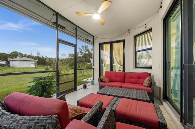13395 59th Ct N, West Palm Beach, FL 33411 - sunroom / solarium featuring an outdoor hangout area, ceiling fan, and plenty of natural light