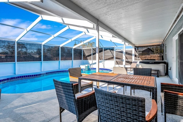 5682 25th Street Cir E, Bradenton, FL 34203 - swimming pool with a patio, glass enclosure, and outdoor dining area