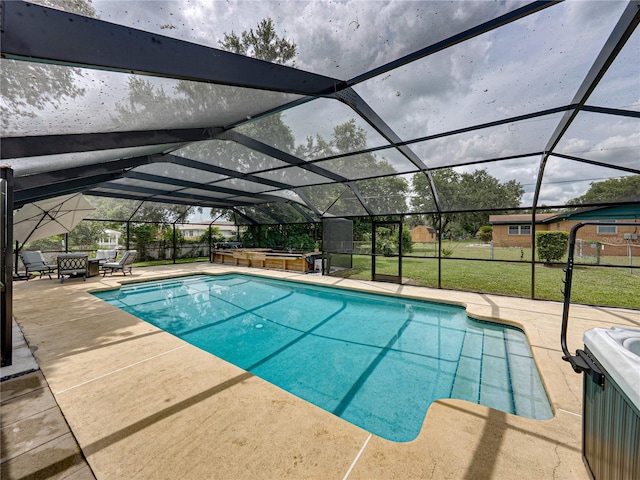 609 W Pipkin Rd, Lakeland, FL 33813 - swimming pool featuring a patio, an outdoor hangout area, and a lanai