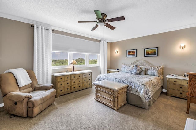 6399 Shoreline Dr Unit 4201, Saint Petersburg, FL 33708 - bedroom with carpet flooring, crown molding, a textured ceiling, and a ceiling fan