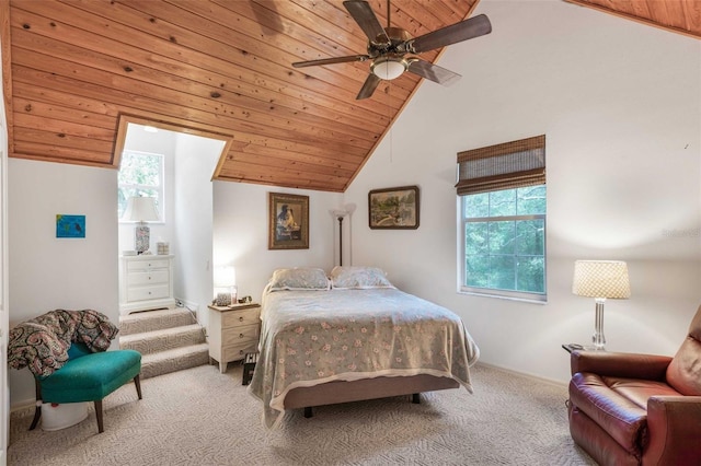 828 E Savoy St, Lecanto, FL 34461 - carpeted bedroom featuring high vaulted ceiling, wood ceiling, and a ceiling fan