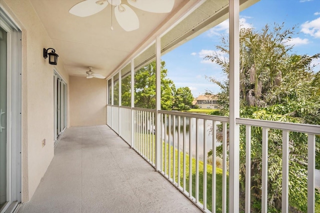 7018 Scrub Jay Way, Bradenton, FL 34203 - balcony featuring a ceiling fan and a water view