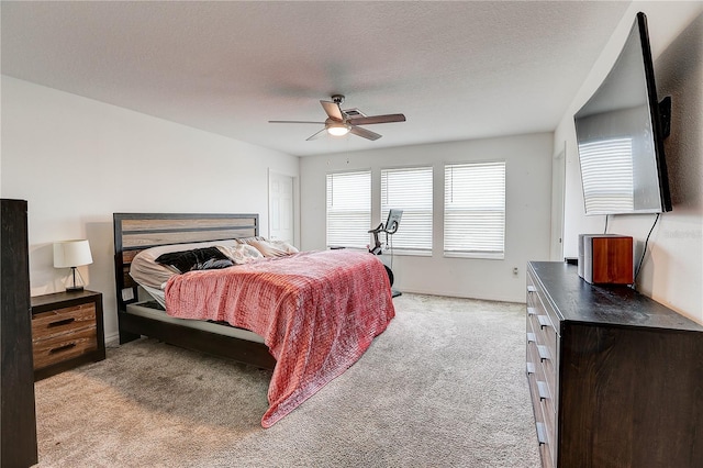 10146 Tuscan Sun Ave, Riverview, FL 33578 - bedroom with light carpet, a ceiling fan, and a textured ceiling