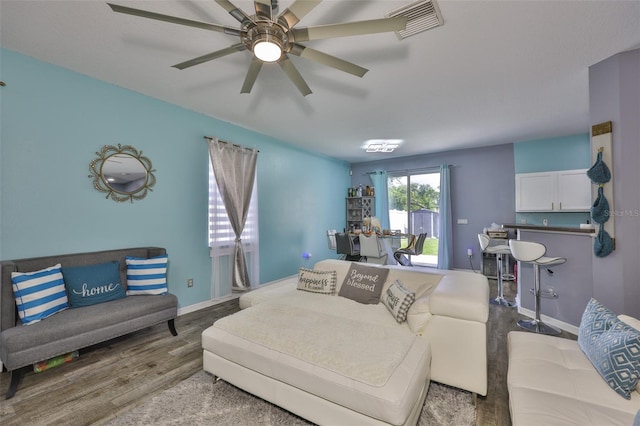 6314 Magnolia Trails Ln, Gibsonton, FL 33534 - living room with wood finished floors and ceiling fan