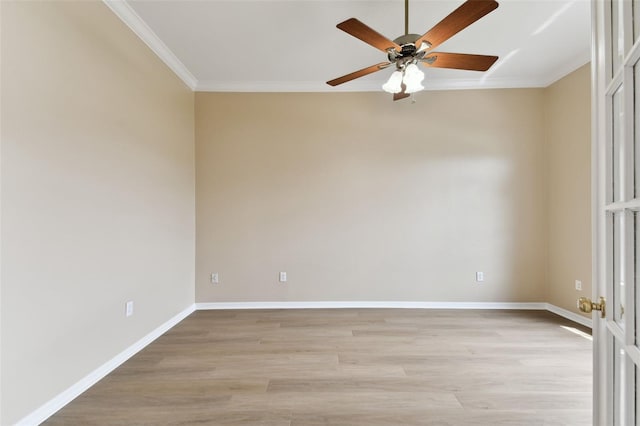 5321 Silver Charm Ter, Wesley Chapel, FL 33544 - empty room with crown molding, ceiling fan, and light wood-type flooring