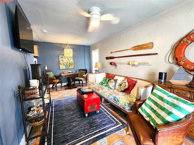 1205 Omaha Cir, Palm Harbor, FL 34683 - tiled living area with ceiling fan