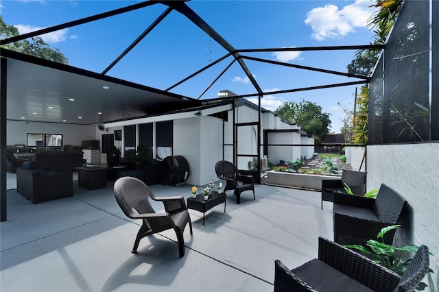 18852 Tracer Dr, Lutz, FL 33549 - view of patio with outdoor lounge area, glass enclosure, and grilling area