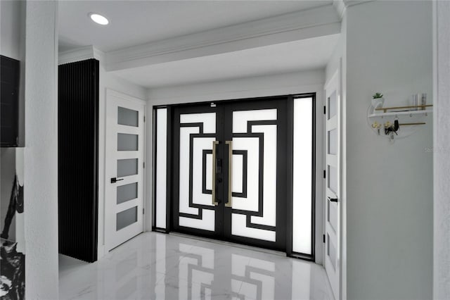 18852 Tracer Dr, Lutz, FL 33549 - foyer featuring ornamental molding and light marble finish flooring