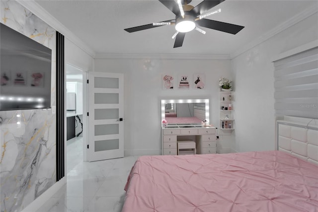 18852 Tracer Dr, Lutz, FL 33549 - bedroom featuring crown molding and marble finish flooring