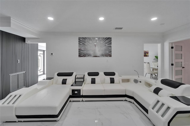 18852 Tracer Dr, Lutz, FL 33549 - living area featuring crown molding, recessed lighting, and marble look tiles