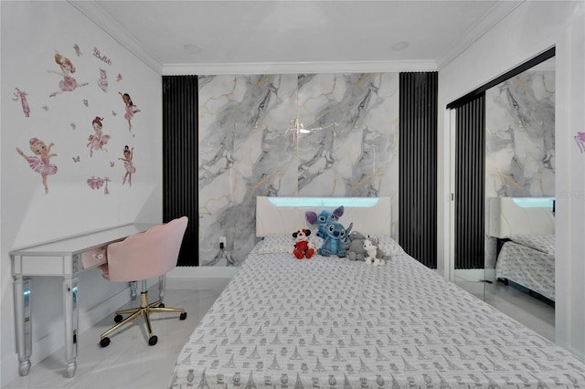 18852 Tracer Dr, Lutz, FL 33549 - bedroom with crown molding and marble finish flooring
