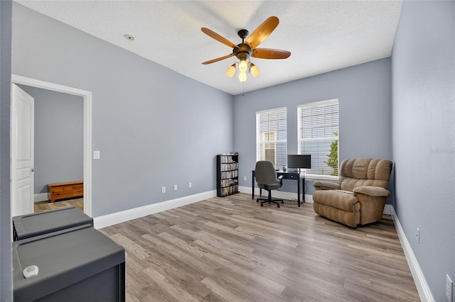 5720 Tortoise Pl, Apollo Beach, FL 33572 - office space with a ceiling fan, wood finished floors, and a textured ceiling