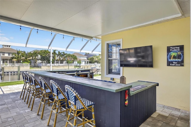 5720 Tortoise Pl, Apollo Beach, FL 33572 - view of patio featuring a lanai and a water view