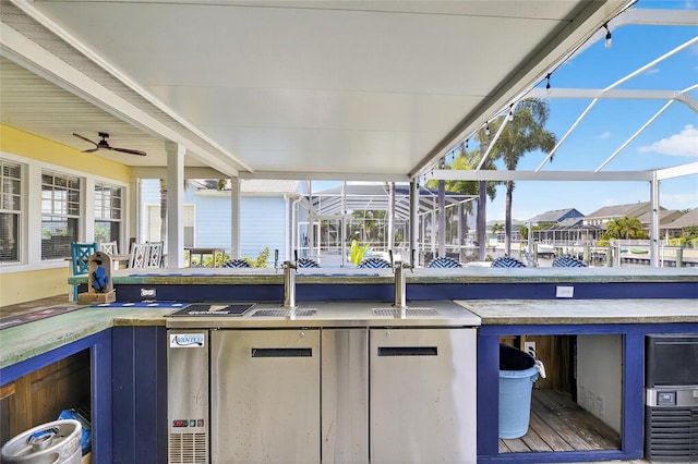 5720 Tortoise Pl, Apollo Beach, FL 33572 - view of patio with area for grilling, a lanai, and ceiling fan