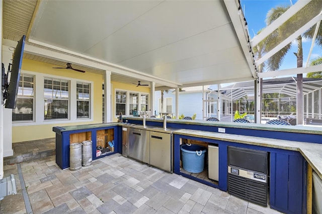 5720 Tortoise Pl, Apollo Beach, FL 33572 - view of patio featuring ceiling fan, area for grilling, and a lanai