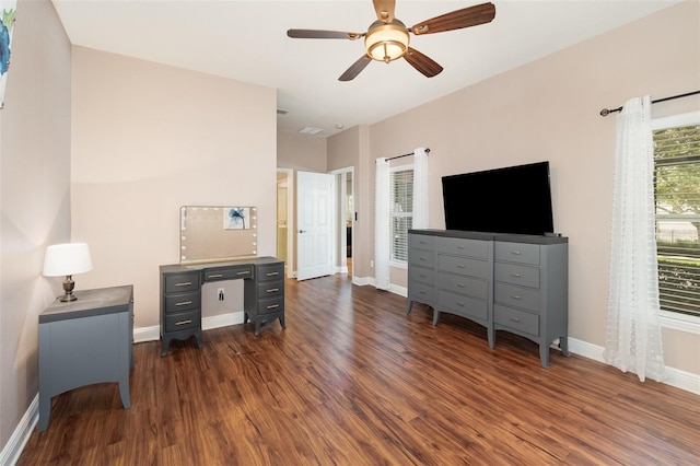 1395 Alston Bay Blvd, Apopka, FL 32703 - unfurnished bedroom with dark wood-style flooring, an office area, and ceiling fan