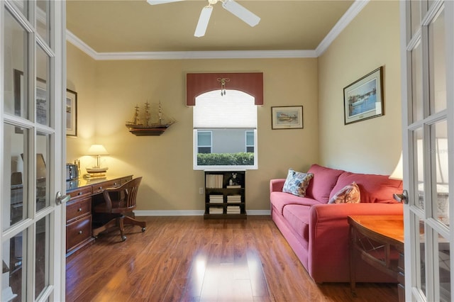3503 92nd Ave E, Parrish, FL 34219 - home office with wood finished floors, crown molding, and ceiling fan