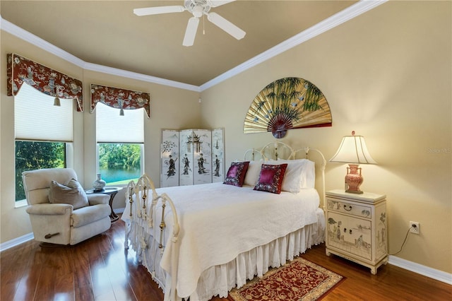 3503 92nd Ave E, Parrish, FL 34219 - bedroom featuring crown molding, wood finished floors, and ceiling fan
